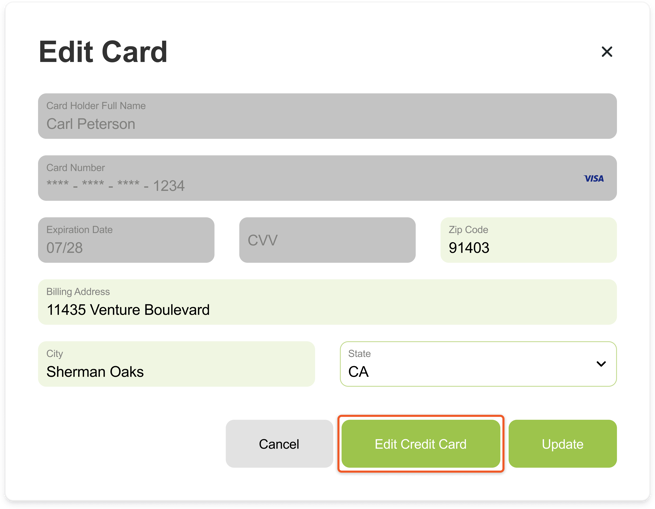 edit credit card to update the payment method in your Oneapp Guarantee account